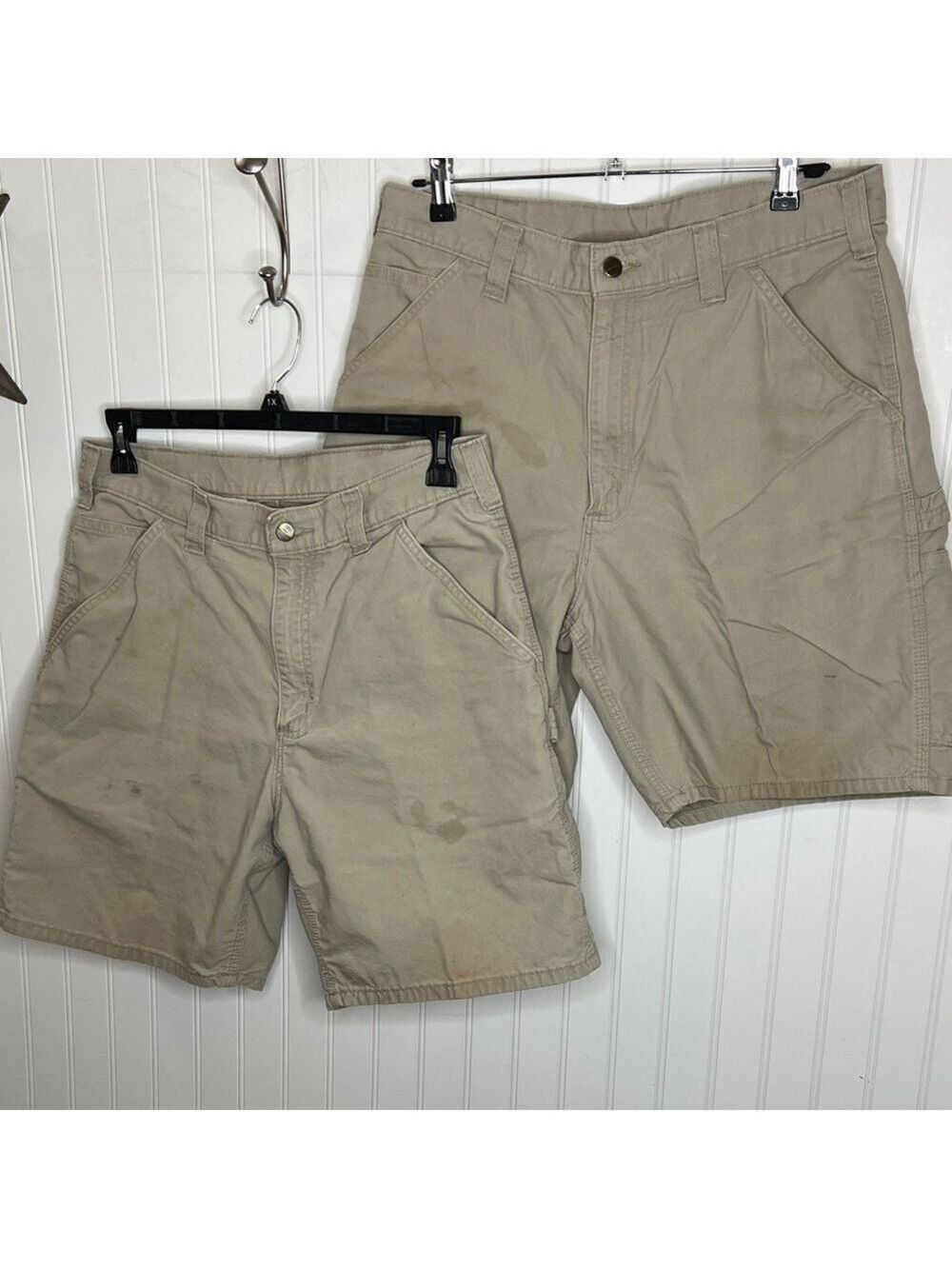 2 Pair of Carhartt Canvas Work Shorts Tan Size 34